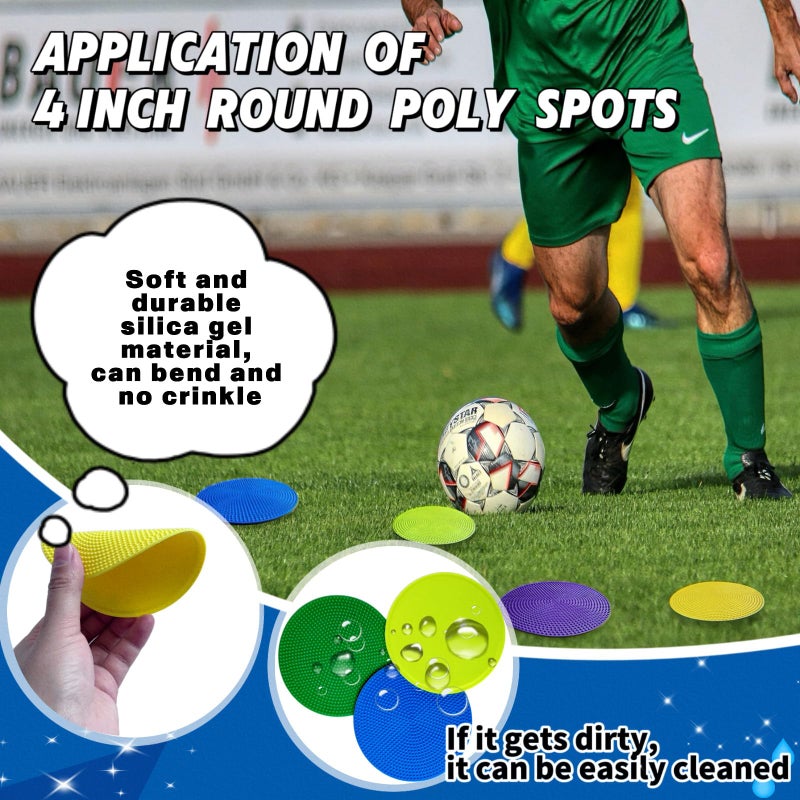 WildTracks 14 Pcs Football Spot Markers  Non-Slip Agility Flat Poly Spots  4 inch Floor Dots for Gym PE Equipment Rubber Circles Multiple Color Sports Markers(with Storage Package) - Image 4